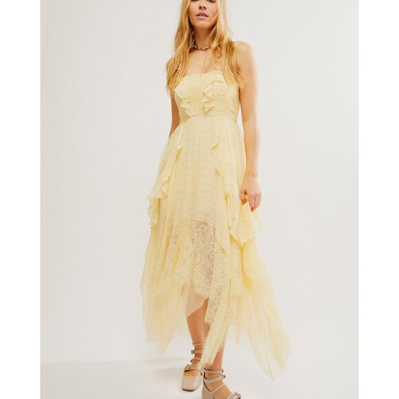 Free People Light Yellow Layered Maxi Dress Like New - Picture 5 of 9